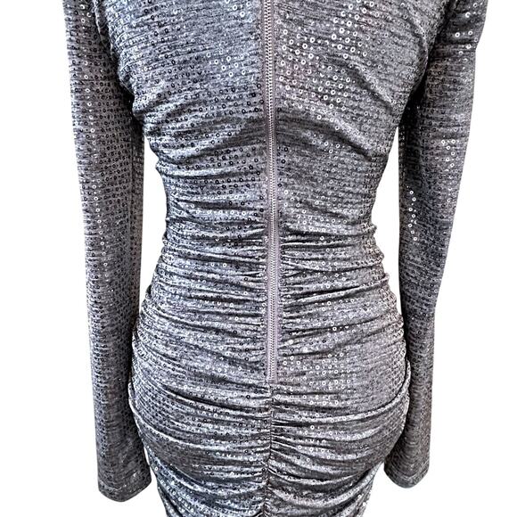 Silver Metallic Ruched Super Sexy Cocktail Dress Size 2 Glam Chic Old Money - Picture 3 of 8